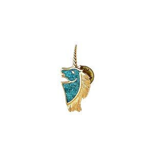vintage | gold tone turquoise inlay unicorn lapel brooch pin